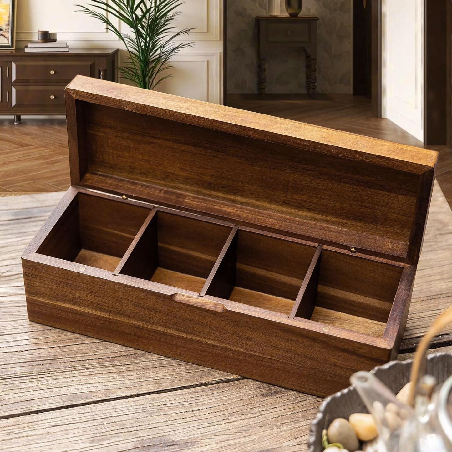 YAOYAO LAND Acacia Wood Tea Bag Organizer with Compartments, Tea packet Storage Boxes & Display Caddy, Multi-Slot Teabag Holder Container Chest for Countertop, Organizador de Té