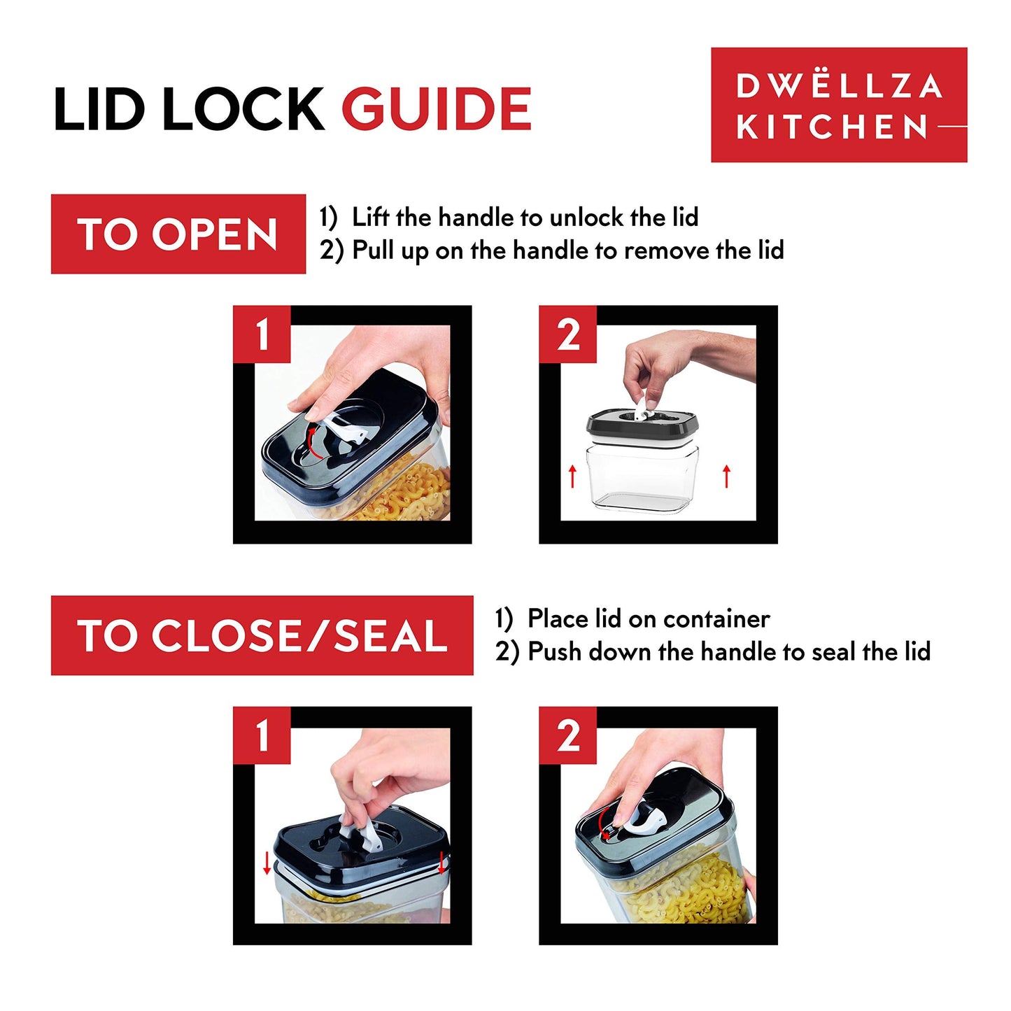 DWËLLZA KITCHEN Airtight Food Storage Containers with Lids – 4 Piece Set Air Tight Kitchen Storage Containers Clear Pantry Organization and Storage Set BPA-Free - Keeps your Food Fresh & Dry