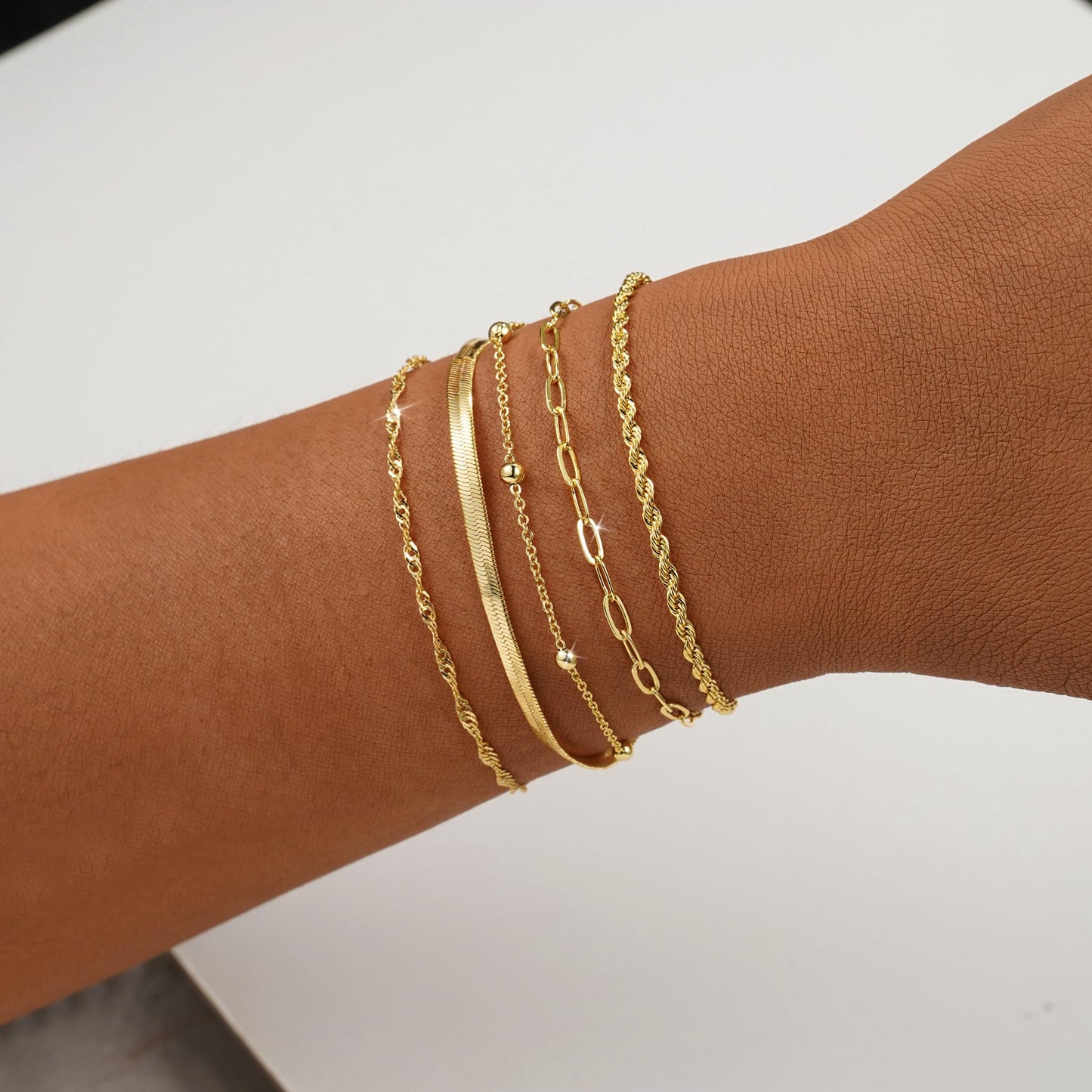 BERISO Gold Bracelets for Women, Elegant Adjustable 14K Gold Plated Bracelet for Women Dainty Gold Bracelet for Everyday Wear Gifts for Womens