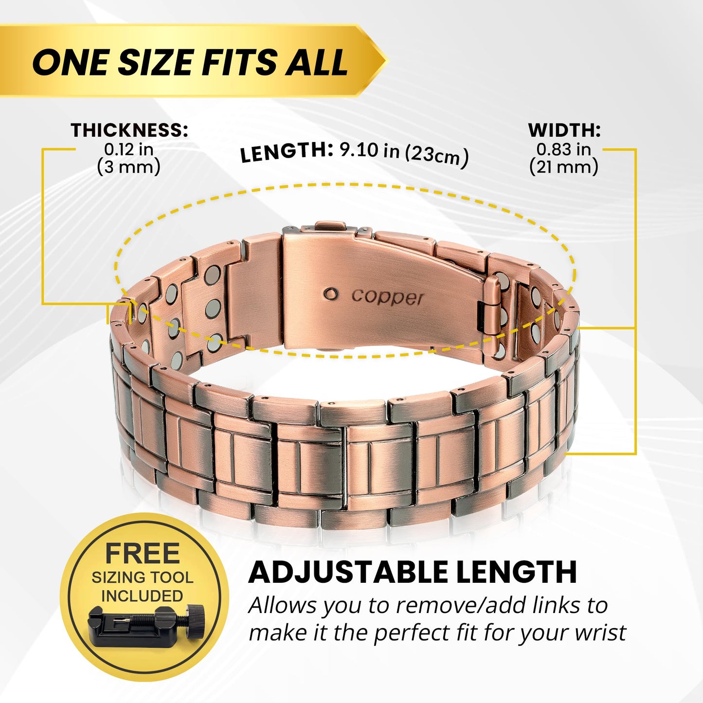 MagnetRX 3X Strength Magnetic Bracelets for Men – Titanium & Pure Copper Magnetic Bracelets for Men – Premium Fold–Over Clasp & Adjustable Length with Sizing Tool