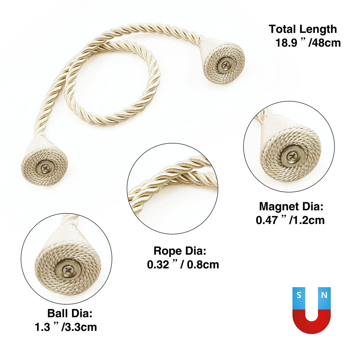 Magnetic Curtain Tiebacks Rope Decorative Holdbacks for Drapes Nieffeiy