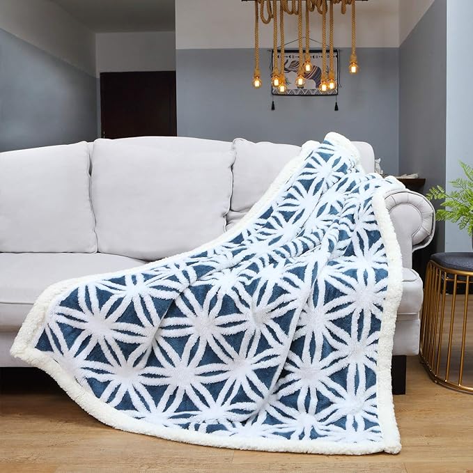 LOMAO Sherpa Fleece Blanket Fuzzy Soft Throw Blanket Dual Sided Blanket for Couch Sofa Bed (Navy, 90''x90'')