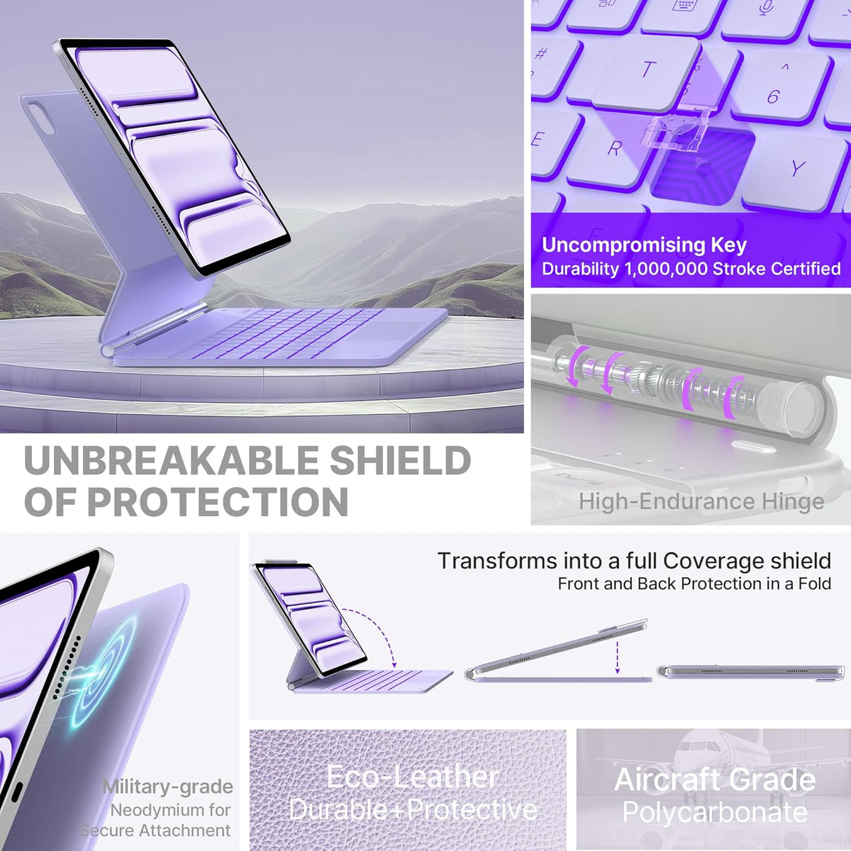 typecase Keyboard Case for iPad Pro 13-inch (M4) 2024,Magic Keyboard with 11 Colors Backlight for iPad Pro 13,Keyboard Case with Pencil Holder,Multi-Touch Trackpad,Easy-Set Magnetic Stand,Light Purple