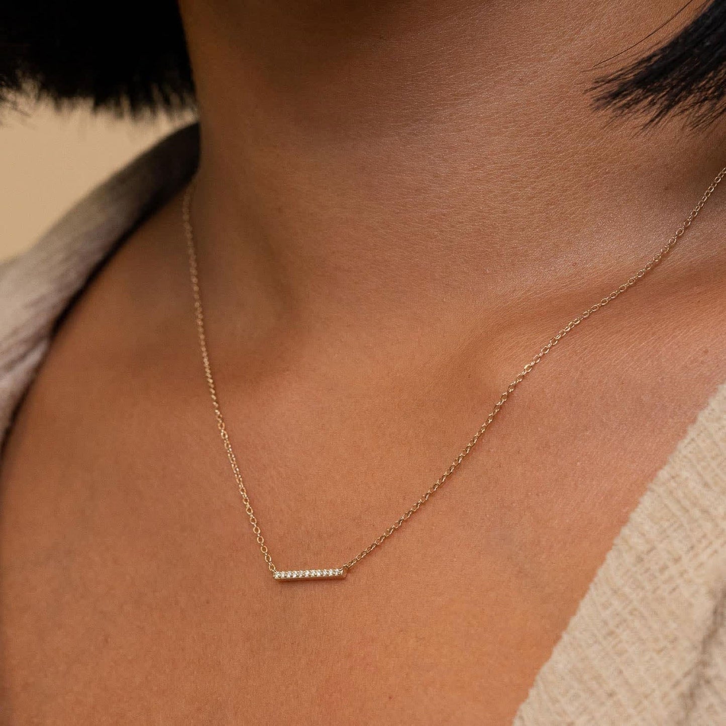 GUOKE Bar Necklace - 14K Gold Plated Dainty Gold Necklace Simple Jewelry for Women