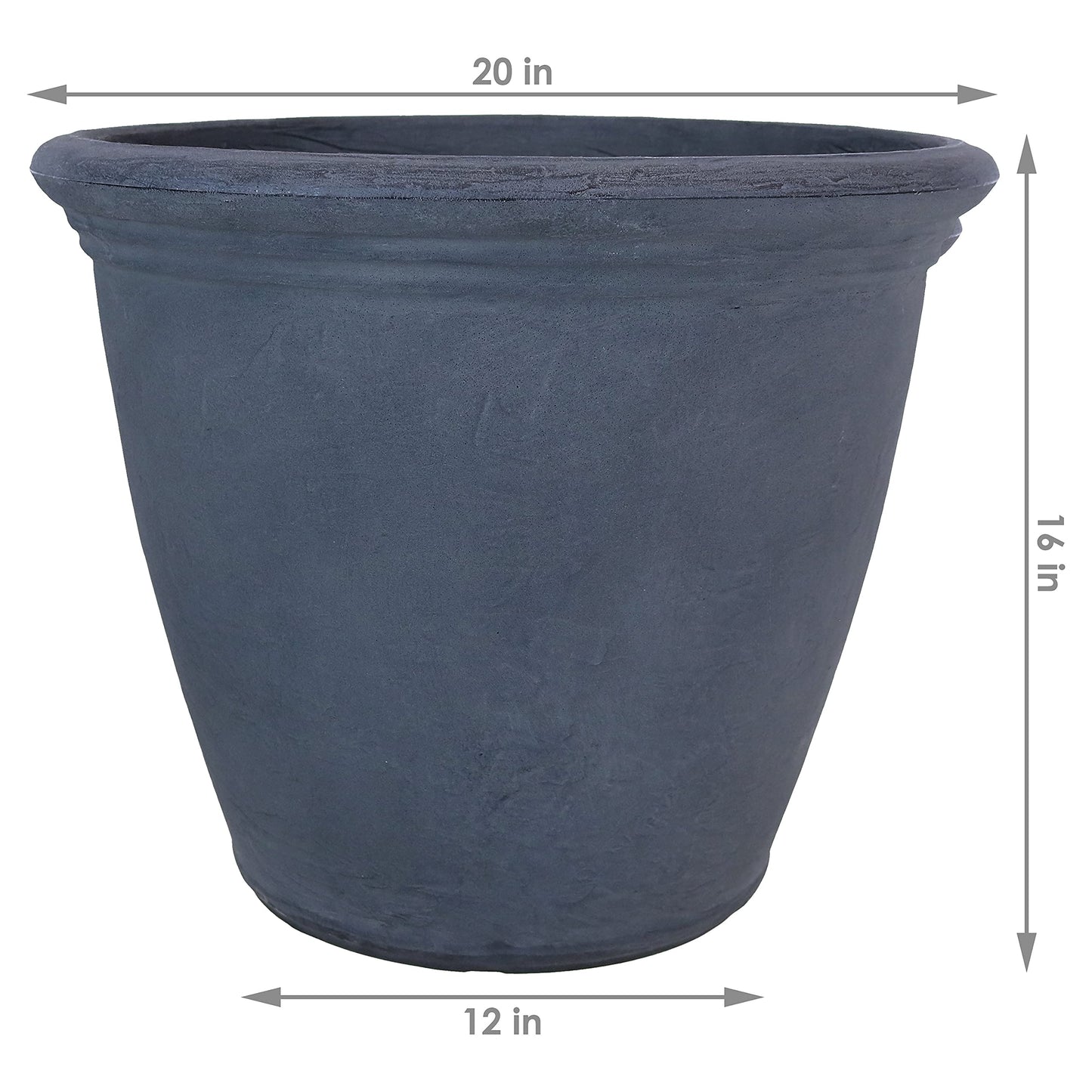 Sunnydaze 20-Inch Anjelica Large Plastic Pot for Plants - Outdoor Double-Walled Large Plastic Planter with Drillable Drainage Holes - Slate - 2pk