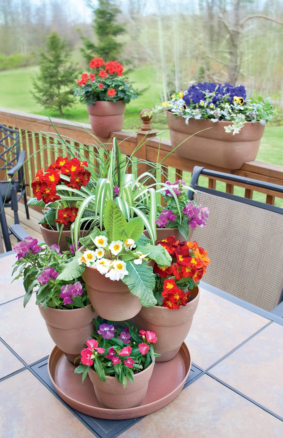 EMSCO Bloomers Stackable Flower Tower Planter – Holds up to 9 Plants – Great both Indoors and Outdoors – Terra Cotta