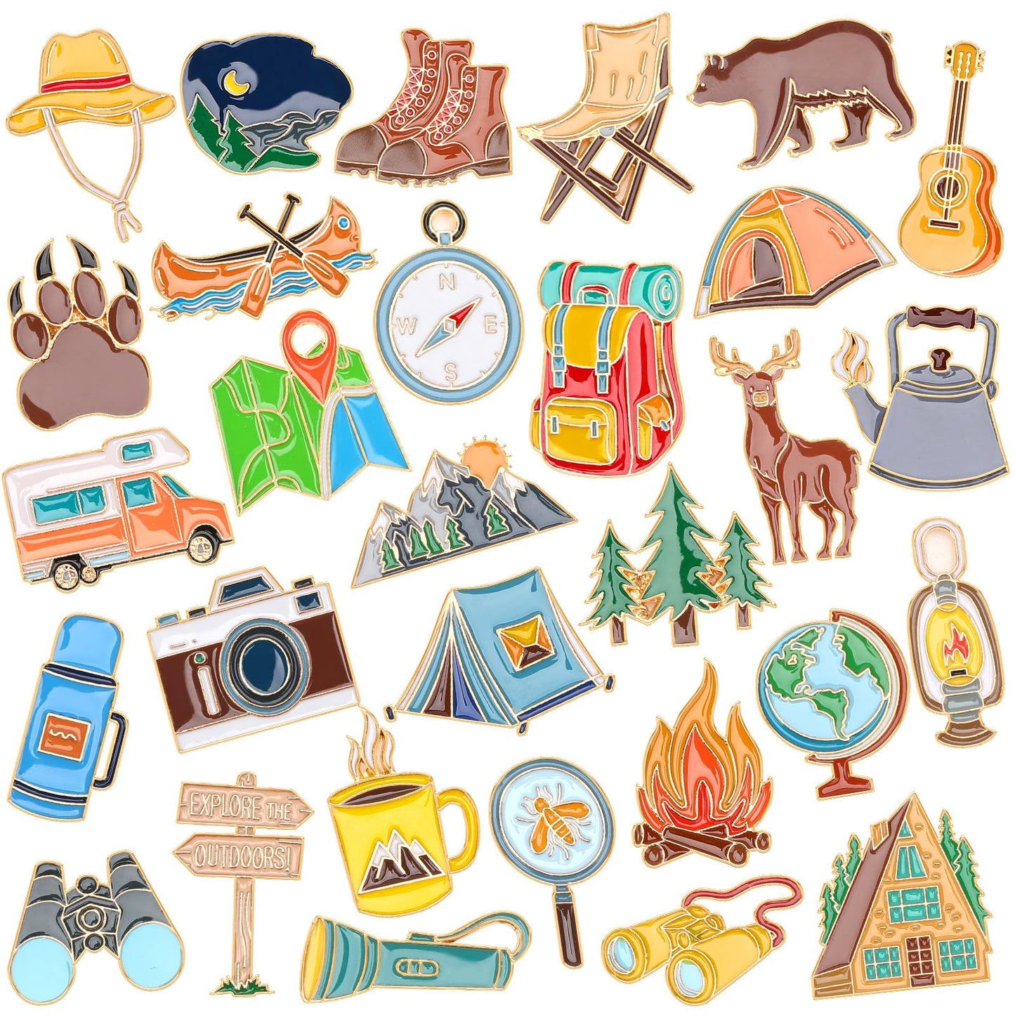 SANNIX 60pcs Camping Enamel Pins, Camp Lapel Pins Outdoor Adventure Brooch Camping Decor Camping Party Supplies Gifts for Campers Clothes Backpacks Hat Jacket Accessories