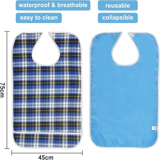 Adult Bibs, Waterproof Bib Clothing Protector with Crumb Catcher, Reusable Dining Bibs for Elderly, Men Women