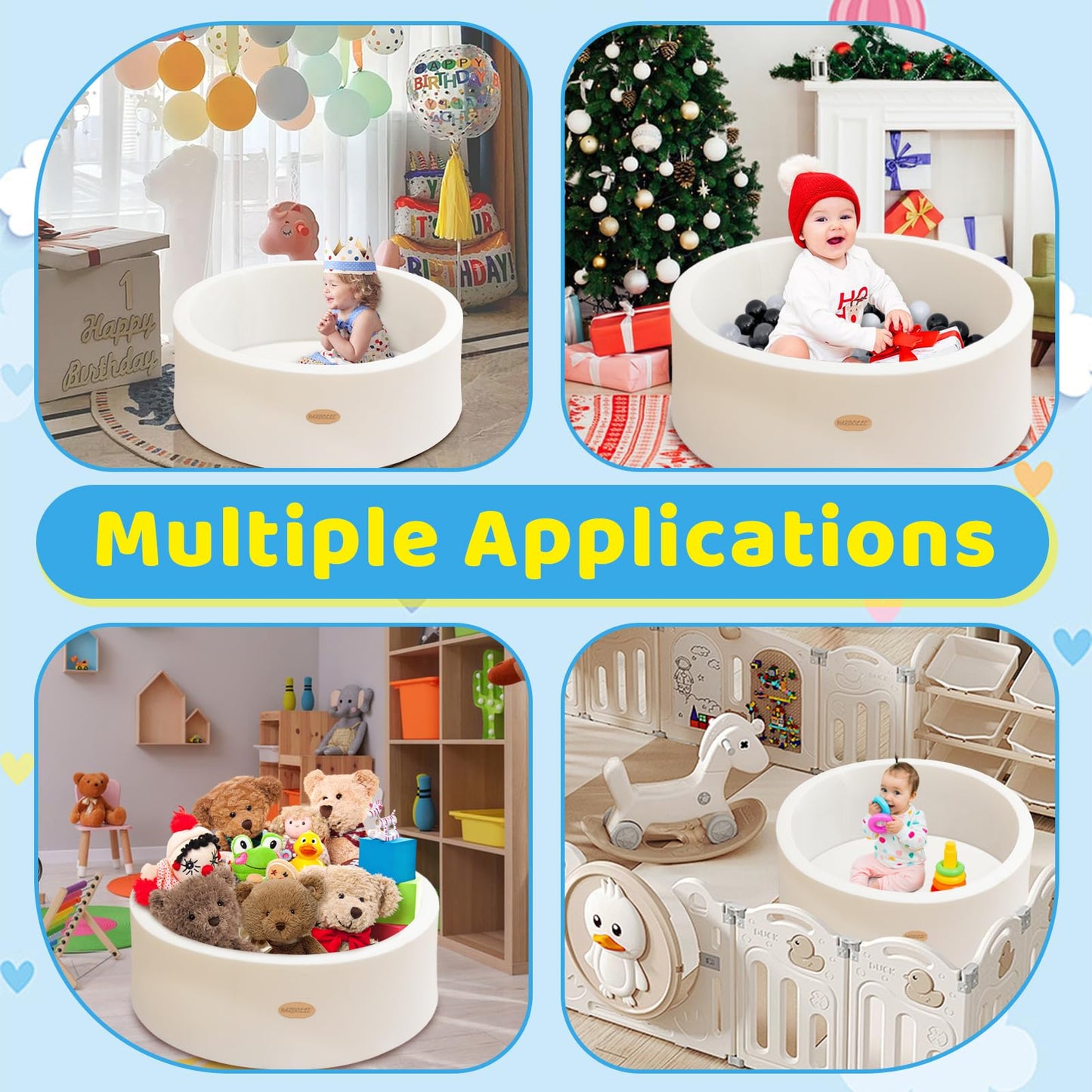 HARBOLLE Baby Ball Pit 35.4" Soft Round Memory Foam Ball Pits NOT Included Balls Indoor Outdoor Playpen for Babies Toddlers Kids Great Gift for Girls Boys, White