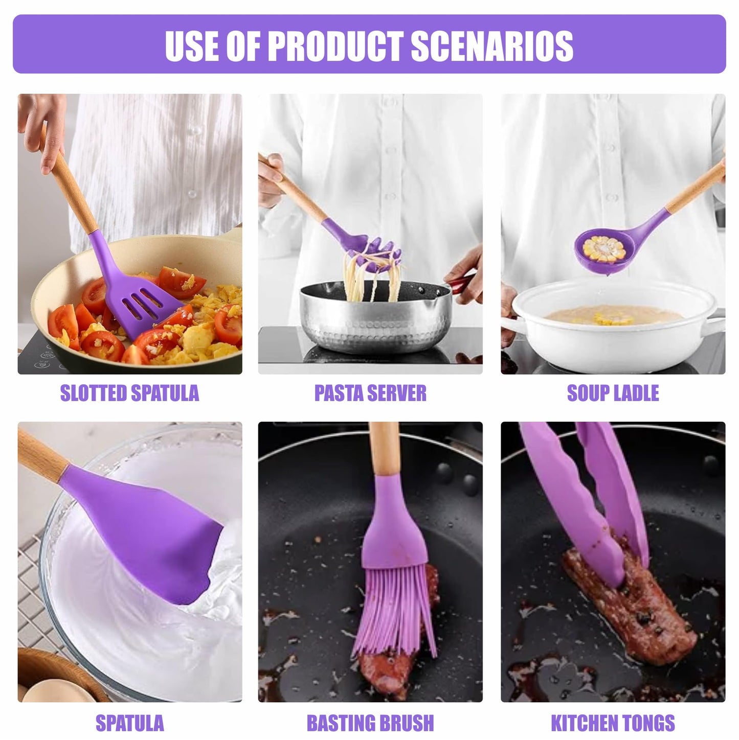 Silicone Kitchen Cooking Utensils Set, 12Pcs, Creative Baking Silicone Shovel Piece Non-Stick Frying Cooking