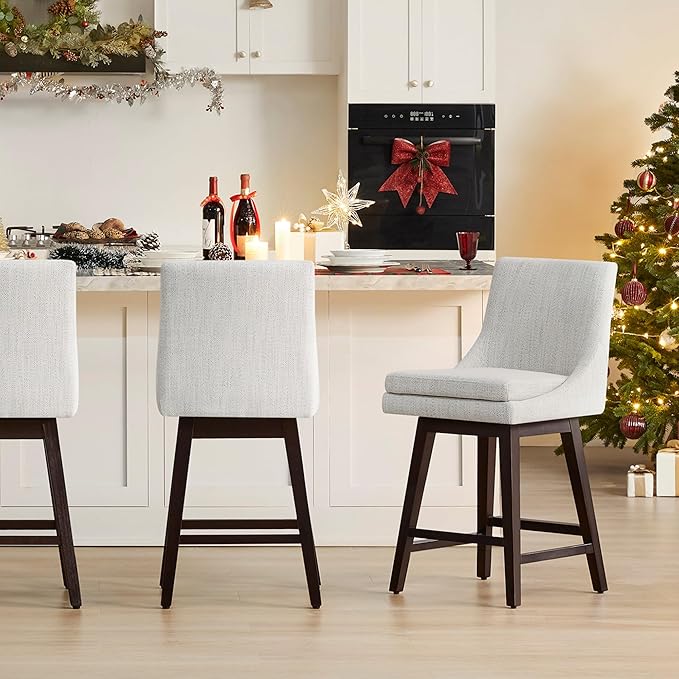 CHITA Bar Stools Set of 2, Counter Height Swivel Barstools, FSC Certified Morden Upholstered Fabric Counter Chairs with Back Support, 26.8" H Seat Height, Fabric in Ivory