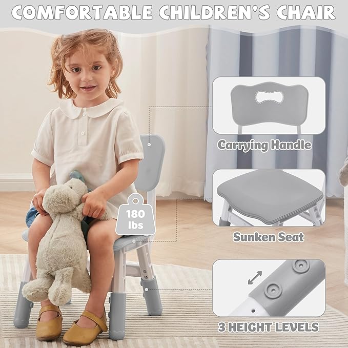 Adjustable Kids Table Chairs Set – Graffiti Desktop, Multi-Activity Height-Adjustable Toddler Study Desk for Ages 3-8 – Ideal for Home, Classroom, Daycare (W-Gray, 4 Chairs-31.5" L x 23.6" W)