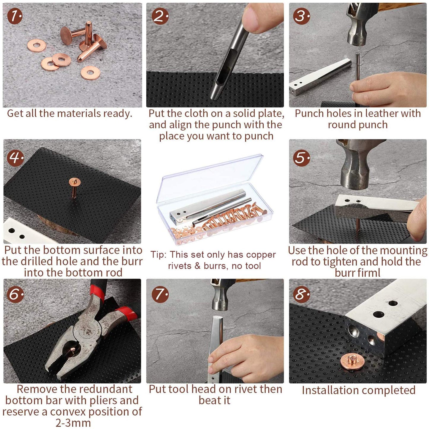 Ripeng 400 Pcs Size 9 3/4 Inch Copper Rivets and Burrs Washers Leather Fastener Kit for DIY Craft Belts Wallets Collars Handbags Shoes Leather Working Supplies