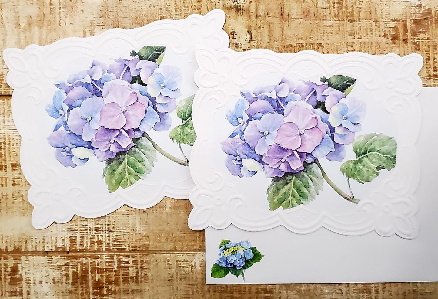 Poster Foundry Set of 3 - Blue Hydrangea Boxed Note Cards by Carol Wilson. 10 embossed 4x5 Die-Cut Notecards and Matching Stationery Envelopes in Decorative Gift Box with Magnetic Flap. NCP2101