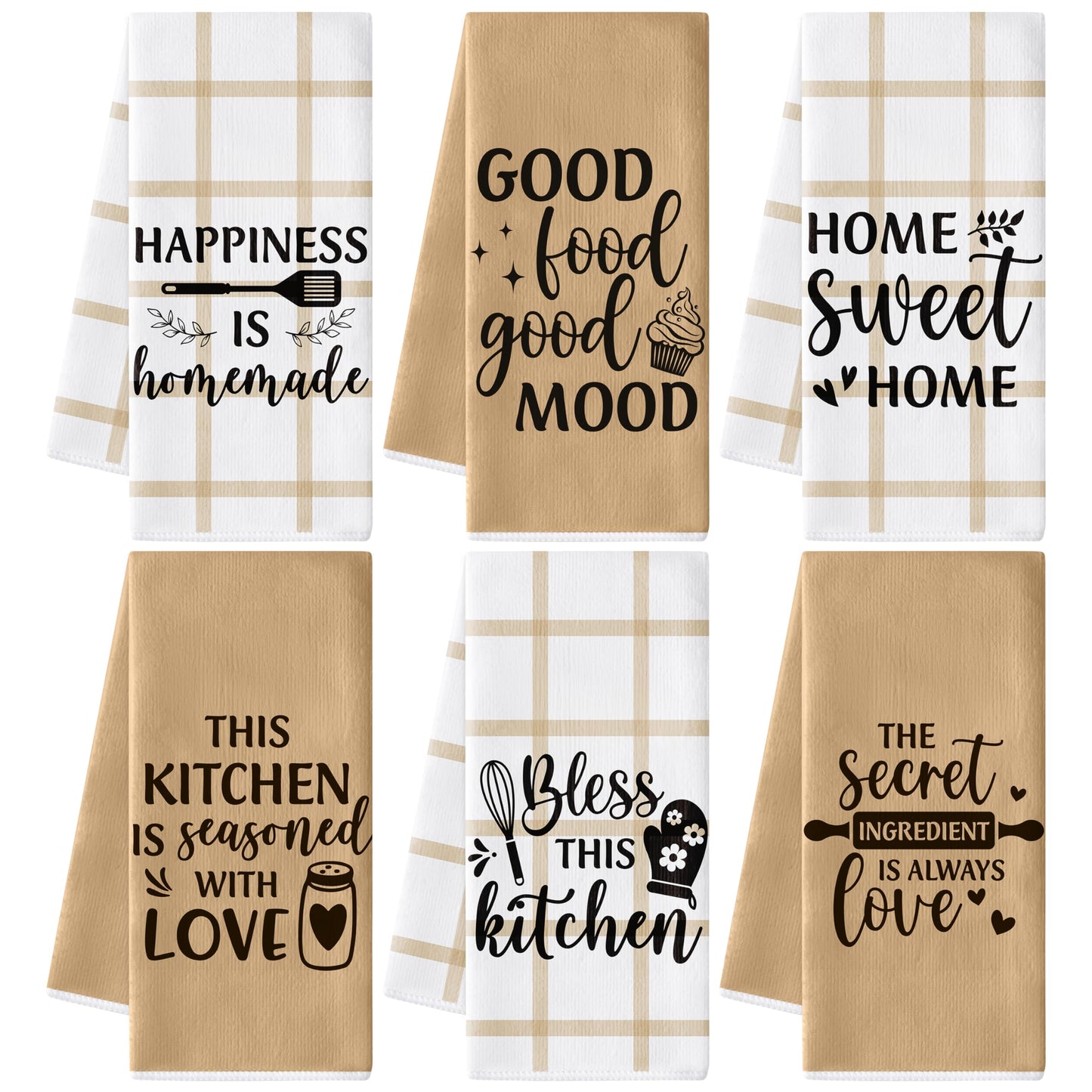 GROBRO7 Sweet Home Hand Towel - 6Pcs Funny Happiness is Homemade Kitchen Dish Towels Set Soft Polyester Towels Bathroom Farmhouse Decor for Home Dining Room Decor, Housewarming Gift for Hostess