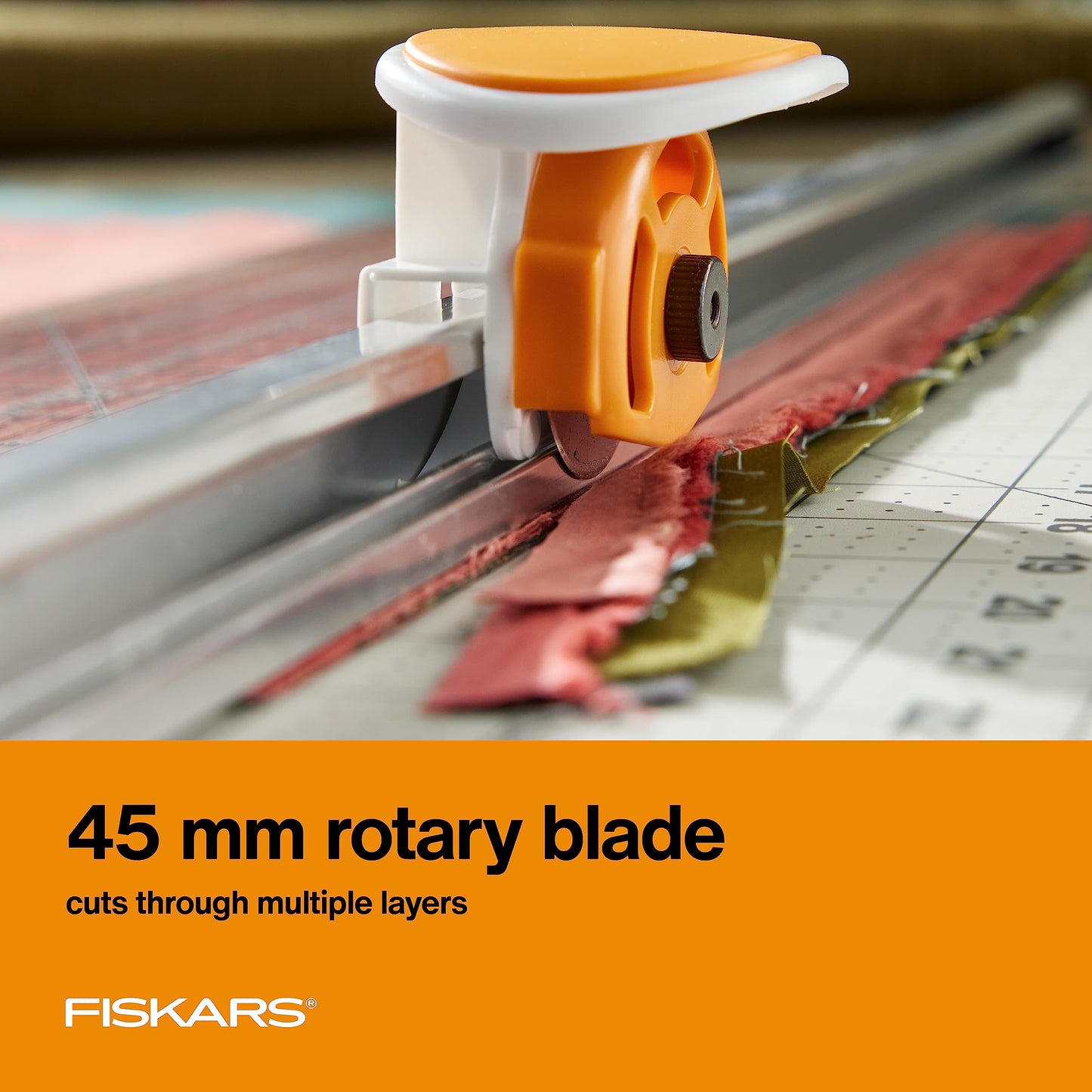 Fiskars Rotary Cutter and Ruler, Quilting Ruler, Rotary Cutter for Fabric, Built-In Measuring Grid & Spring-Action Blade, 24” x 6”, Gray/Clear