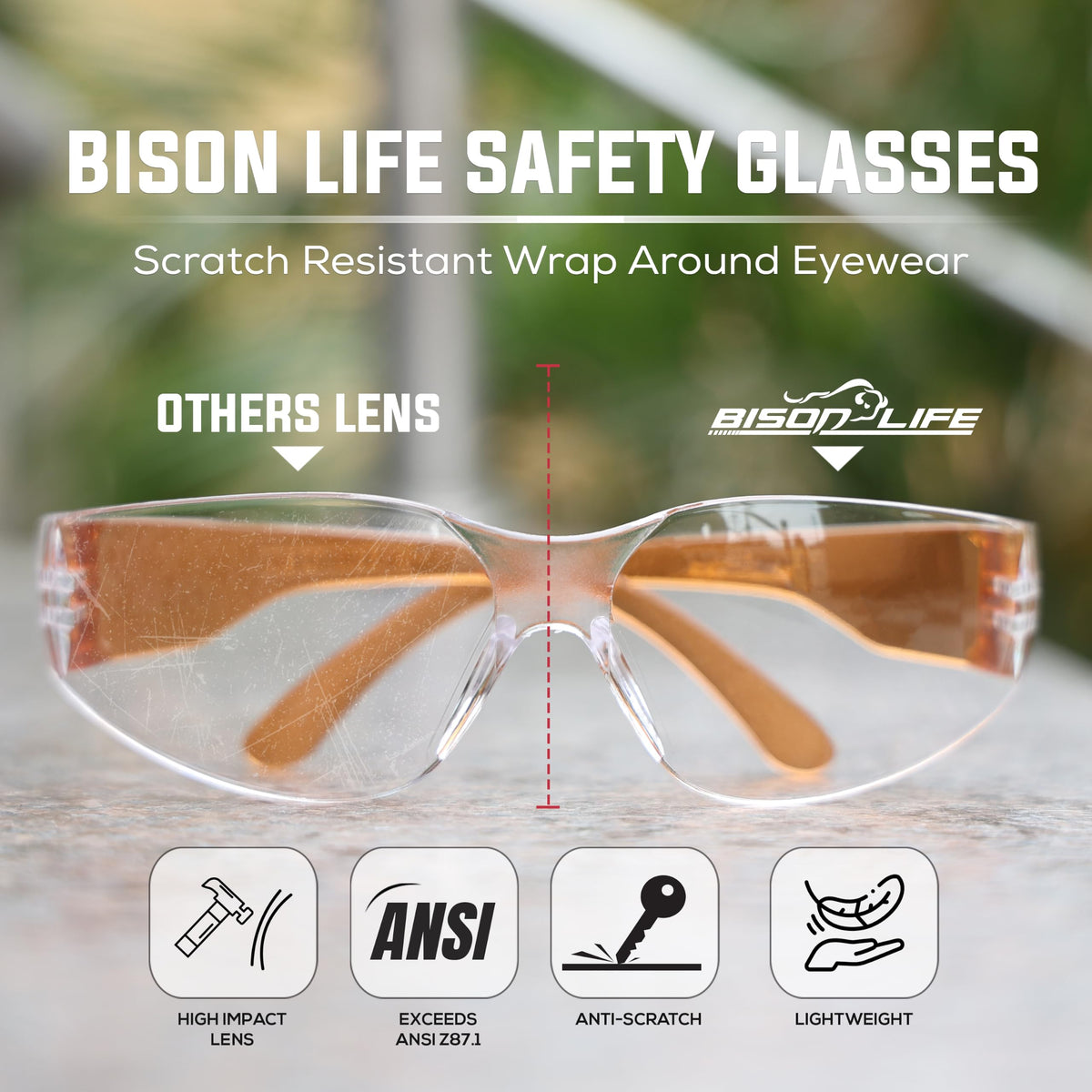 Clear Lens Orange Temple Safety Glasses Bulk 6 Pack (6 Count)