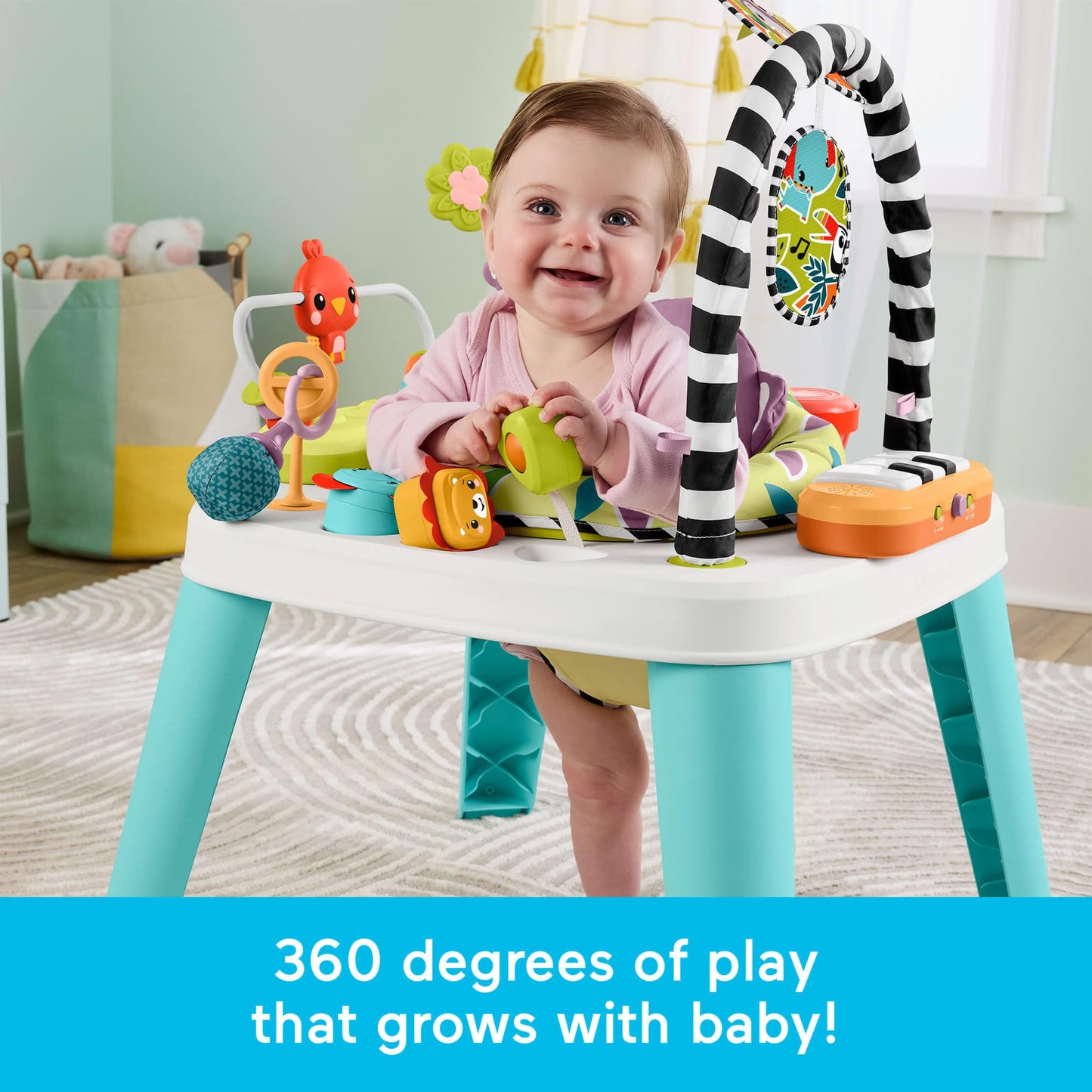 Fisher-Price Baby to Toddler Toy 2-in-1 Purple Monkey Activity Center & Play Table with Music Lights & Developmental Activities