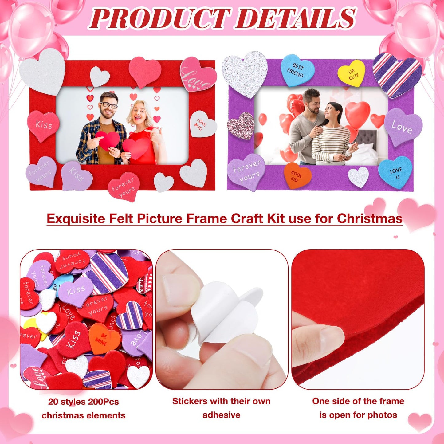 Ferraycle 232 Pieces Valentines DIY Picture Frames Craft Kit 32 Pcs Photo Frames with 200 Pcs Heart Shaped Foam Stickers for Valentine‘s Day, Craft Art, Home Decor(Rectangular Shape)