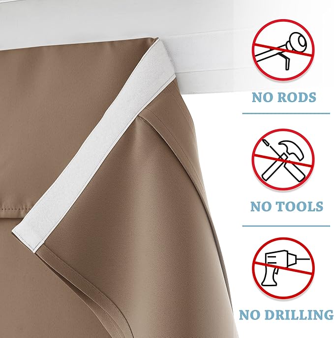 RYB HOME Blackout Door Curtains for Small Windows, W26 x L40 Room Darkening Heavy Duty Vertical French Door Shades/Blinds Full Privacy Protected for Patio Ceiling Window, 1 Panel, Mocha