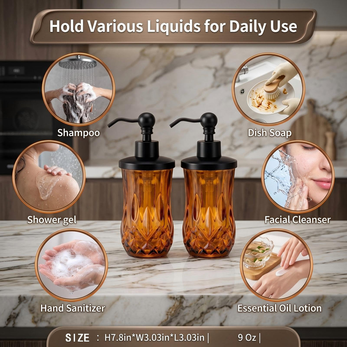 2 Pack 9Oz Amber Soap Dispenser (2 Count)