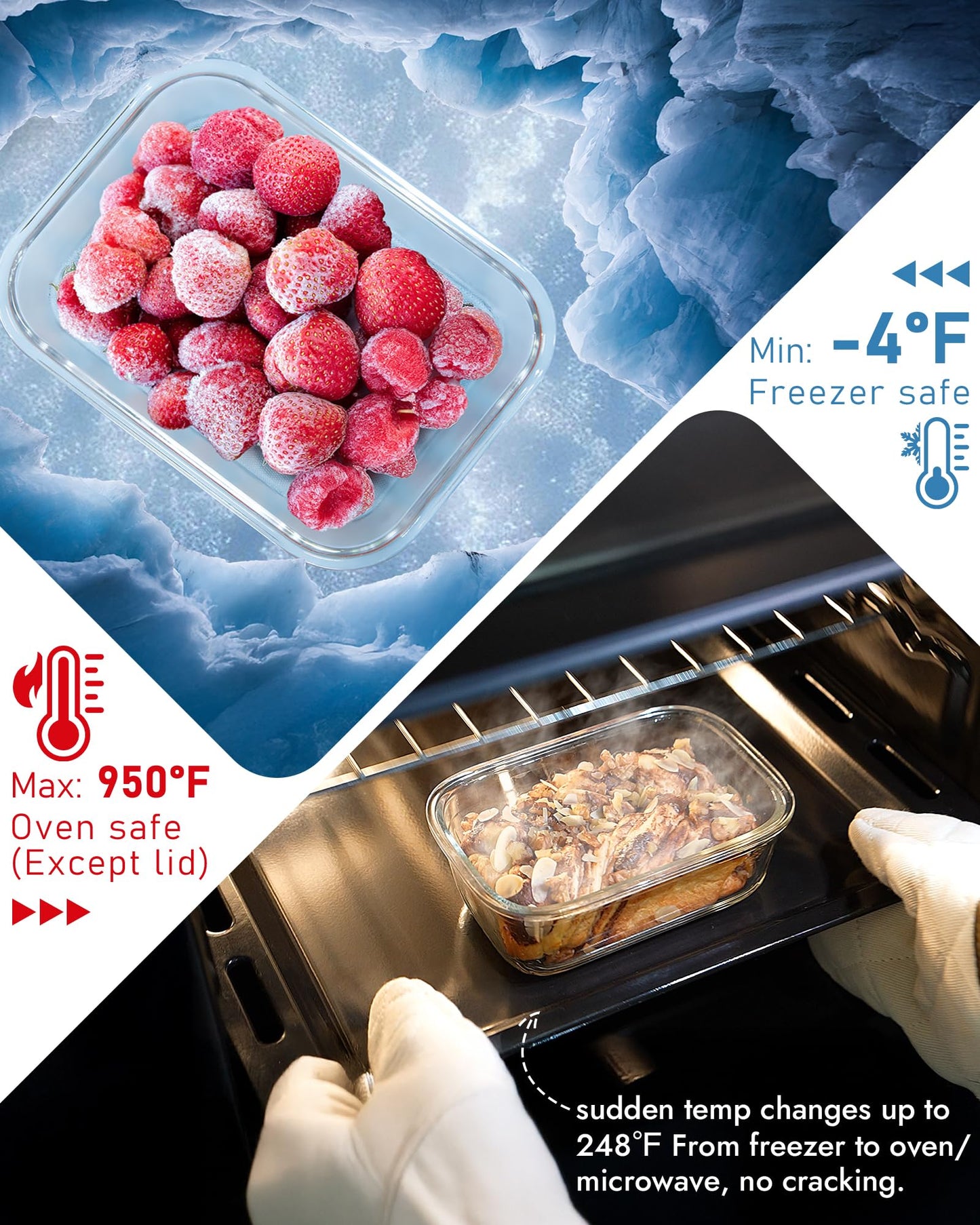BOROHOUSE 12-Pack Glass Containers with Tempered Lids – Borosilicate, Oven-Safe(-4°F~950°F), Airtight, BPA-Free, Multi-Size for Meal Prep, Dishwasher Safe (Gray)