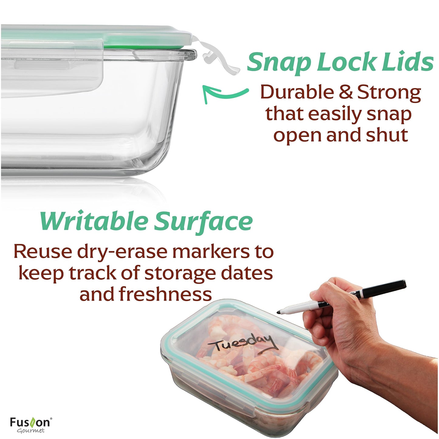 Fusion Gourmet Glass Meal Prep Containers with Lids [8 Pack, 33 oz & 4.5 oz] - 2 Compartment Divided Glass Bento Boxes for Adults, Oven Safe & Airtight
