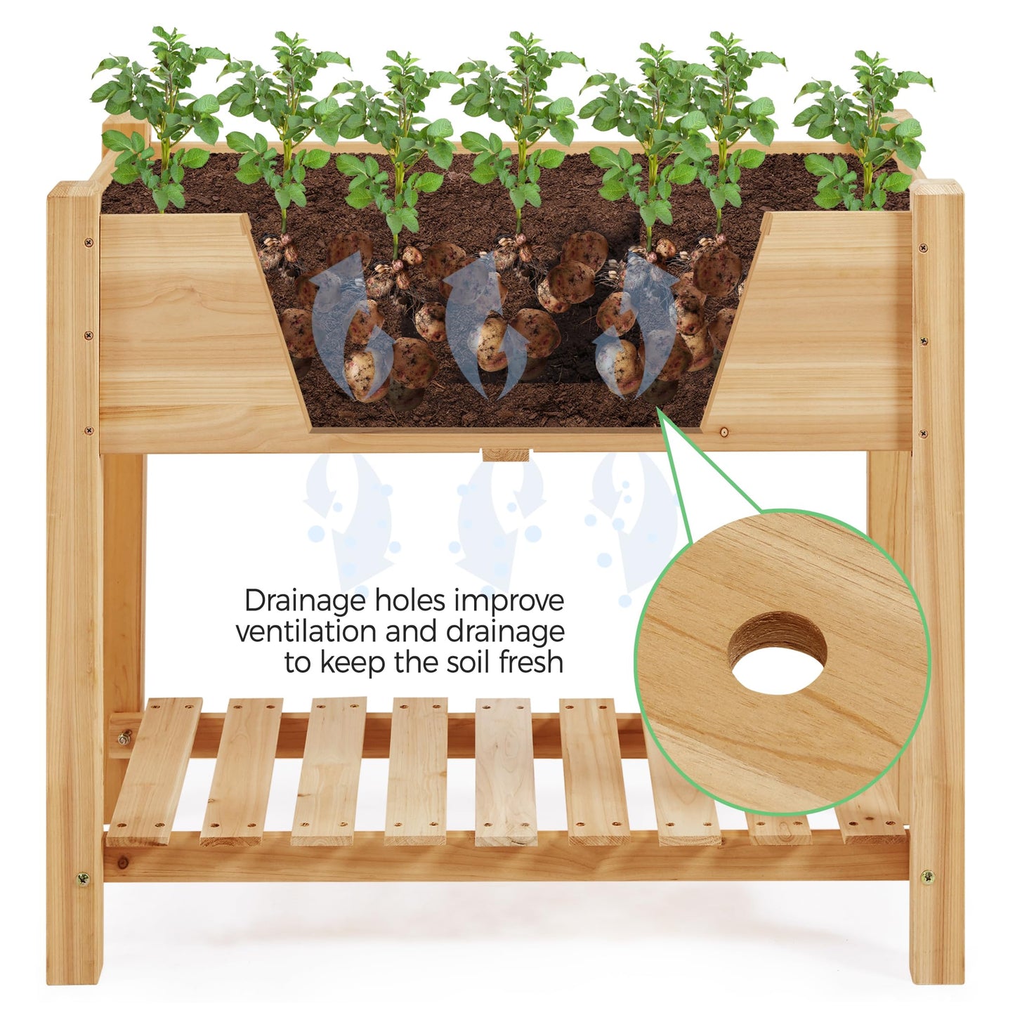 Yaheetech 34x18x30in Horticulture Raised Garden Bed Planter Box with Legs & Storage Shelf Wooden Elevated Vegetable Growing Bed for Flowers, Plants, Backyard, Patio, Balcony, Light Brown