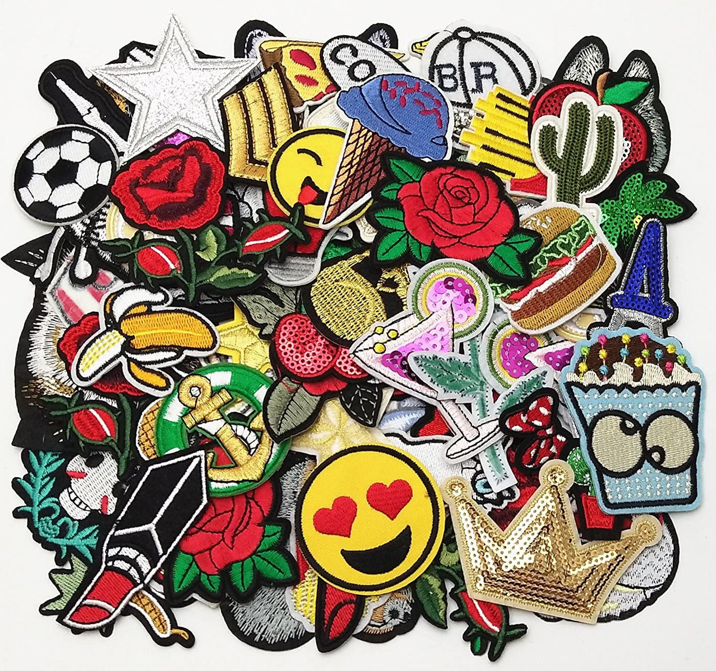 Libiline 20/50/100pcs Random Assorted Styles Embroidered Patch Sew On/Iron On Patch Applique Clothes Dress Plant Hat Jeans Sewing Flowers Applique DIY Accessory (Assorted-Style 5) (50)