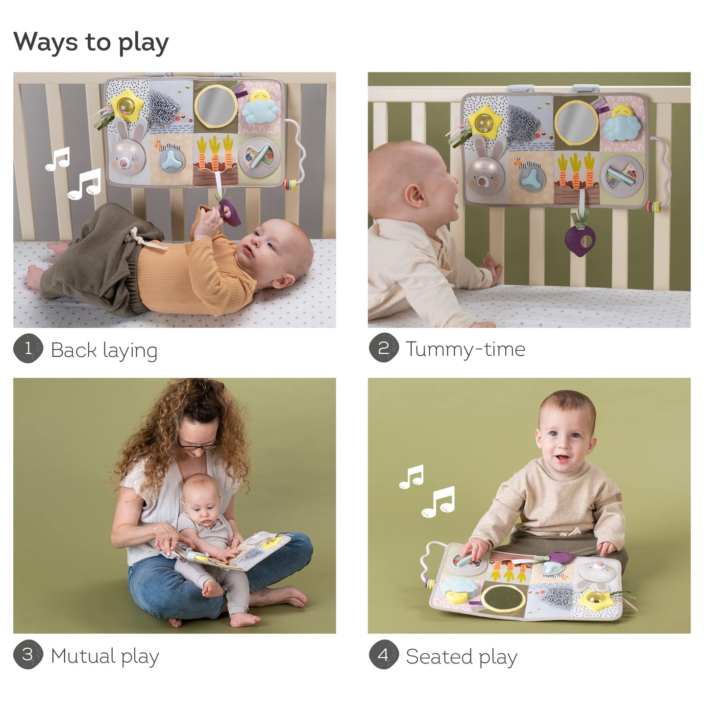 Taf Toys Newborns & Toddlers Busy Board with Music & Lights 13 Montessori Activities Baby Safe Mirror, 3D Activities, Textures & a Baby Teether Develops Motor Skills, Senses & Eye Hand Coordination
