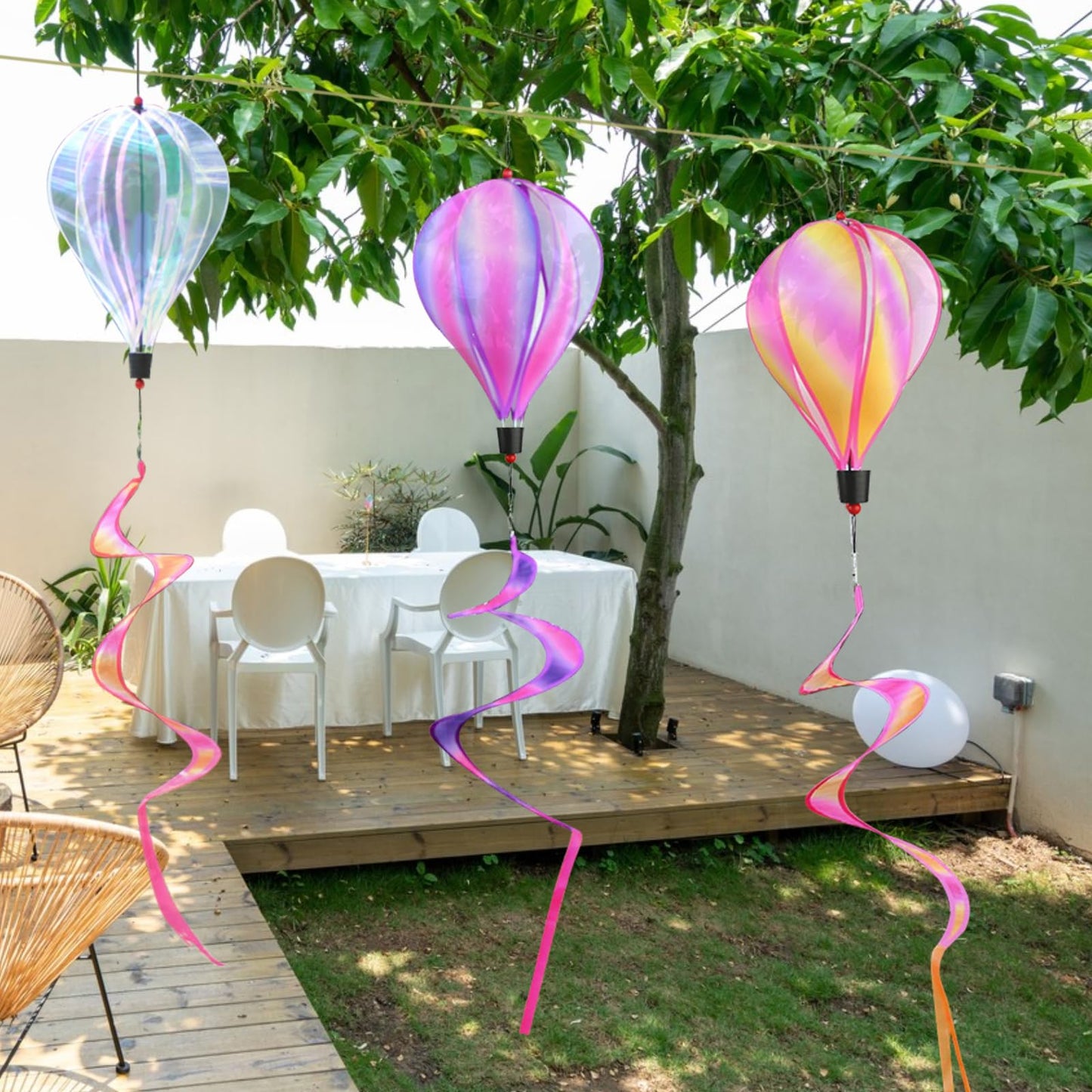 3 Pack Rainbow Hot Air Balloon Wind Spinner Garden Pinwheels Whirligigs Wind Spinner Decorations Outdoor Hanging Decor Lawn Yard Windsock Ornaments
