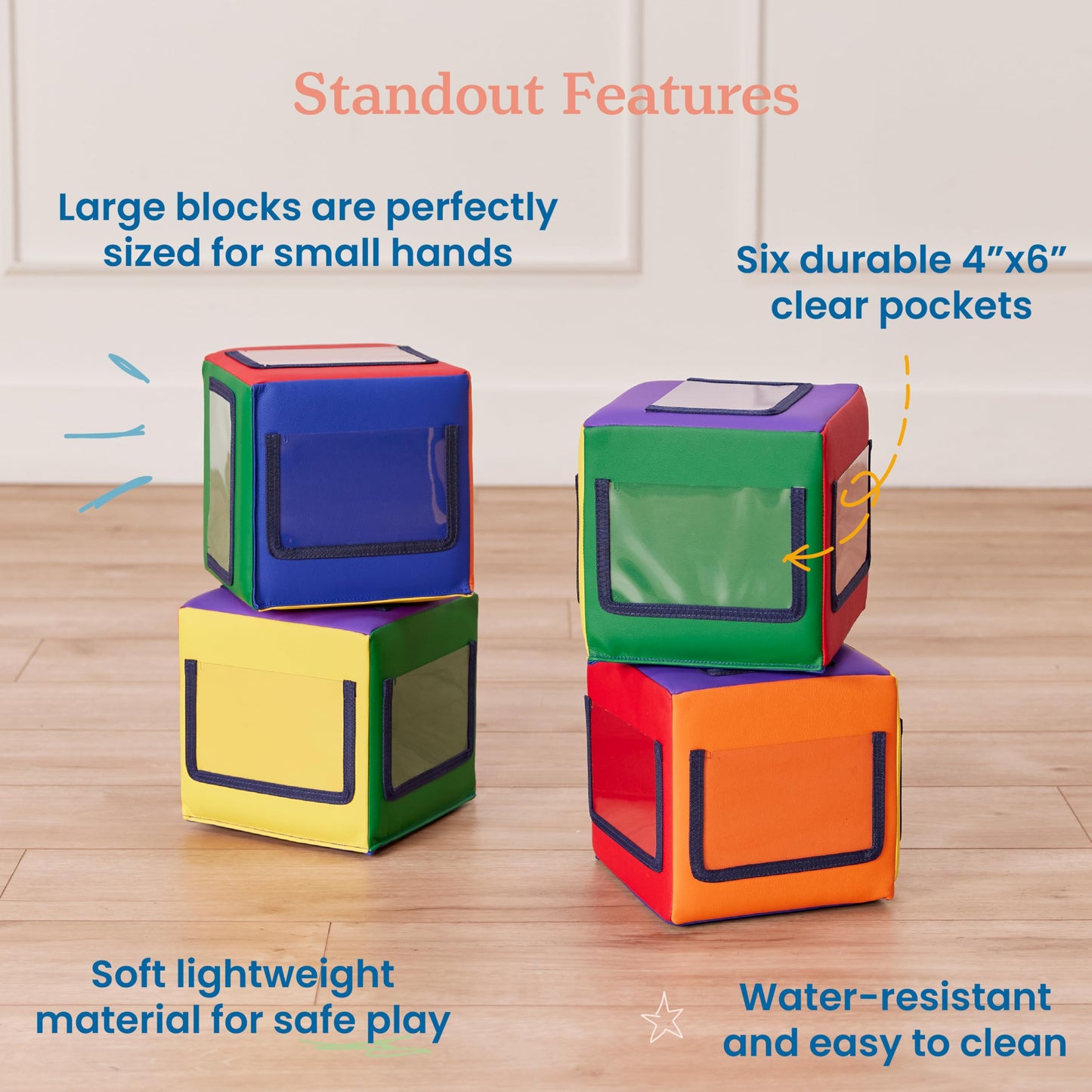 ECR4Kids SoftZone Picture Me Building Block Playset, Stacking Cubes, Assorted, 4-Pack