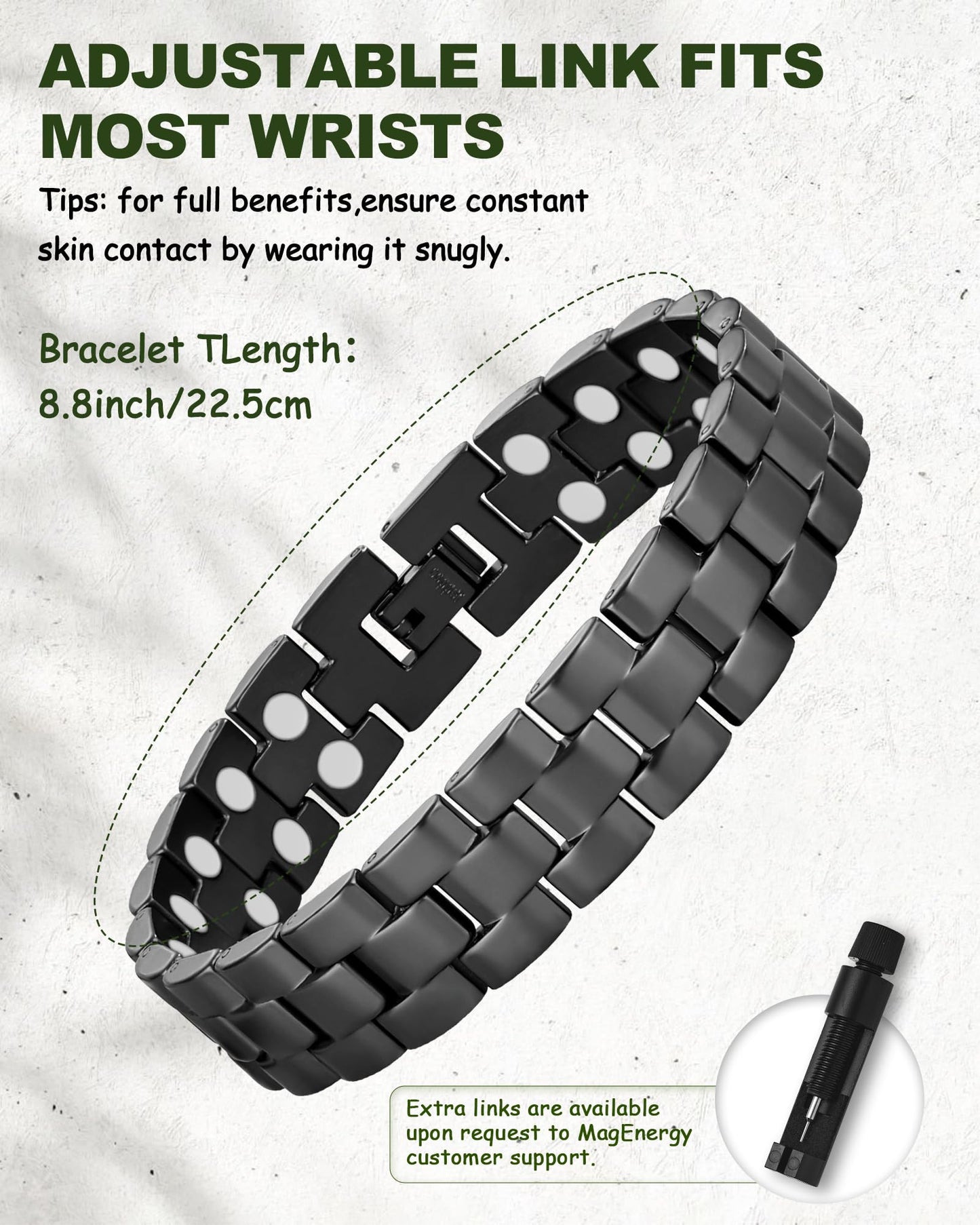 MagEnergy Mens Copper Magnetic Bracelets, 99.9% Pure Copper Bracelet with Double-Row Strength Magnets, Adjustable Jewelry with Sizing Tool