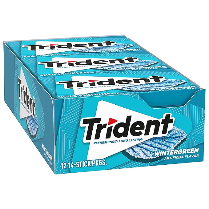 Trident Wintergreen Sugar-Free Chewing Gum, 12 Packs of 14 Pieces (168 Total Pieces)