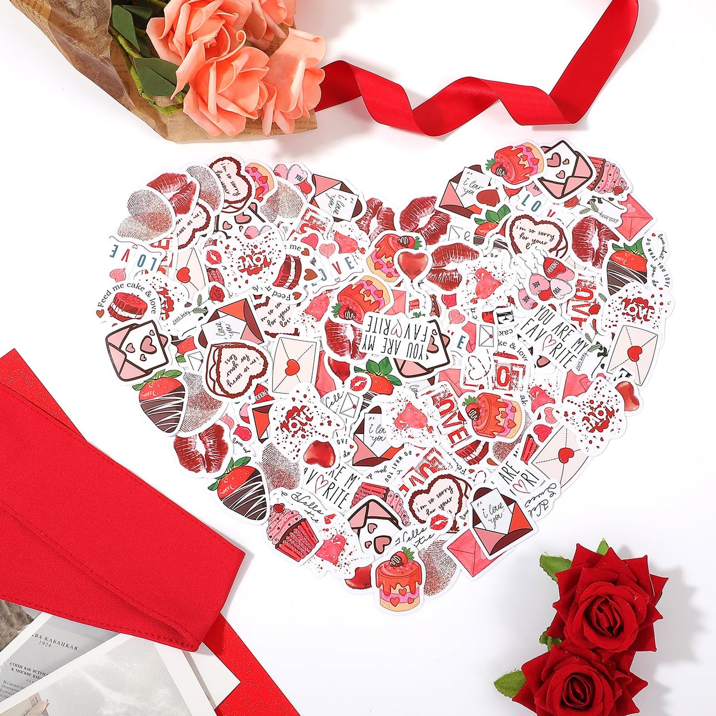 184Pcs Love Stickers for Scrapbooking, Waterproof Valentine's Day Decals, Scrapbook Stickers Love Themed Sticker Pack, Cute Heart Stickers for Couples Envelope Diary Planner Letter DIY Decor (4Boxes)