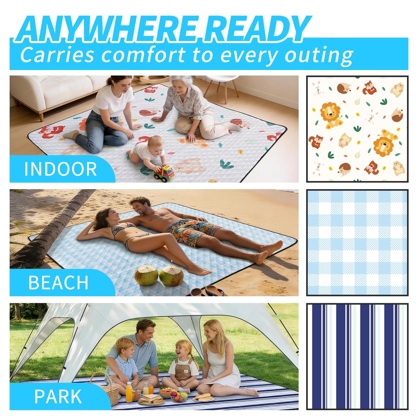 sapsisel Picnic Blankets, Waterproof Picnic Blanket for 6-8 Adults, 80''x80'' Extra Large Beach Blanket, Picnic Mat for Camping, Beach, Grass and Park