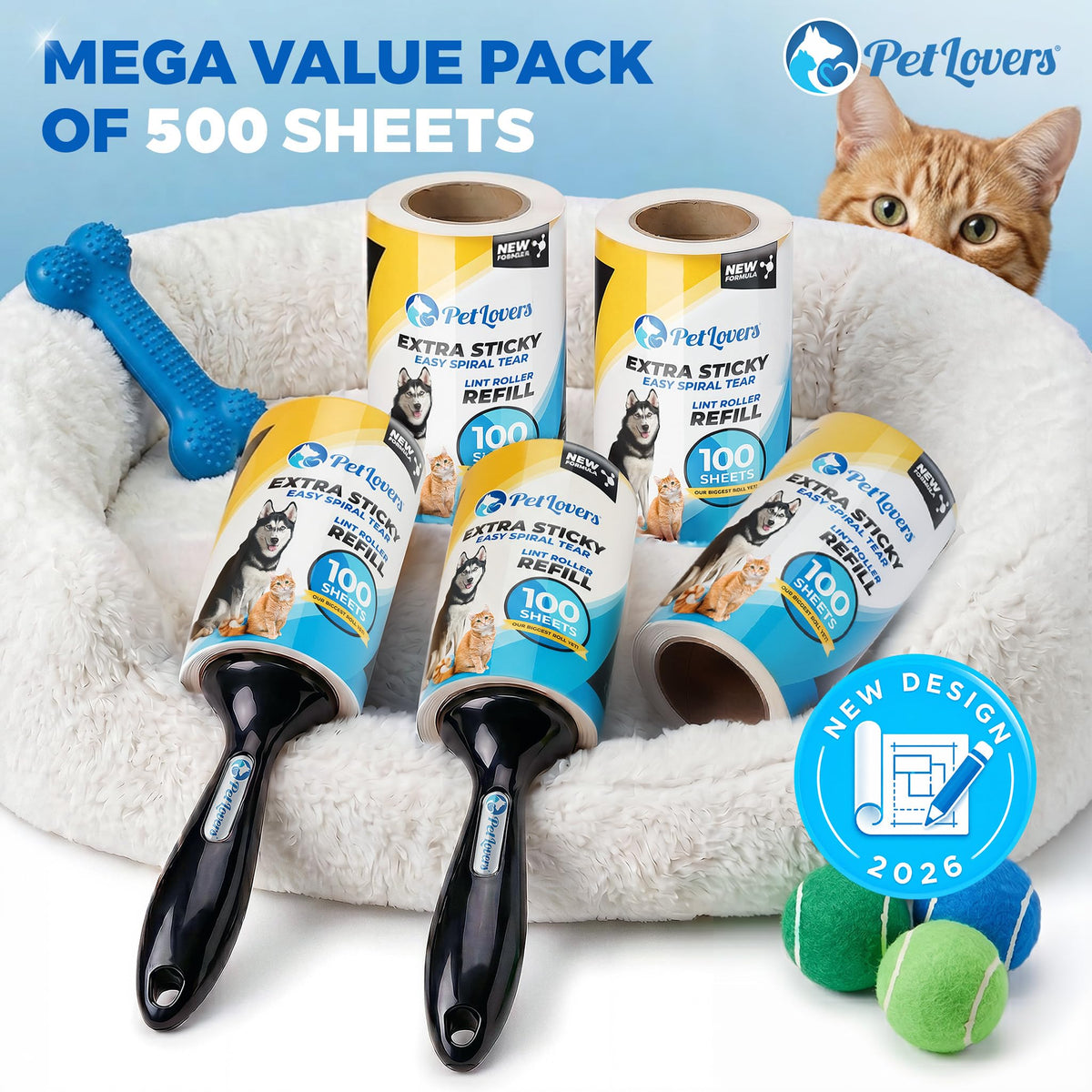 Extra Sticky Lint Roller Mega Value Set 500 Sheets for Pet Hair Removal and Clothes
