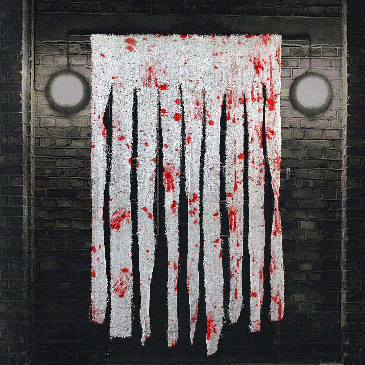 2 Pack Creepy Cloth Door Curtains with Bloody Hand Prints - Scary Halloween Decorations for Indoor & Haunted Houses