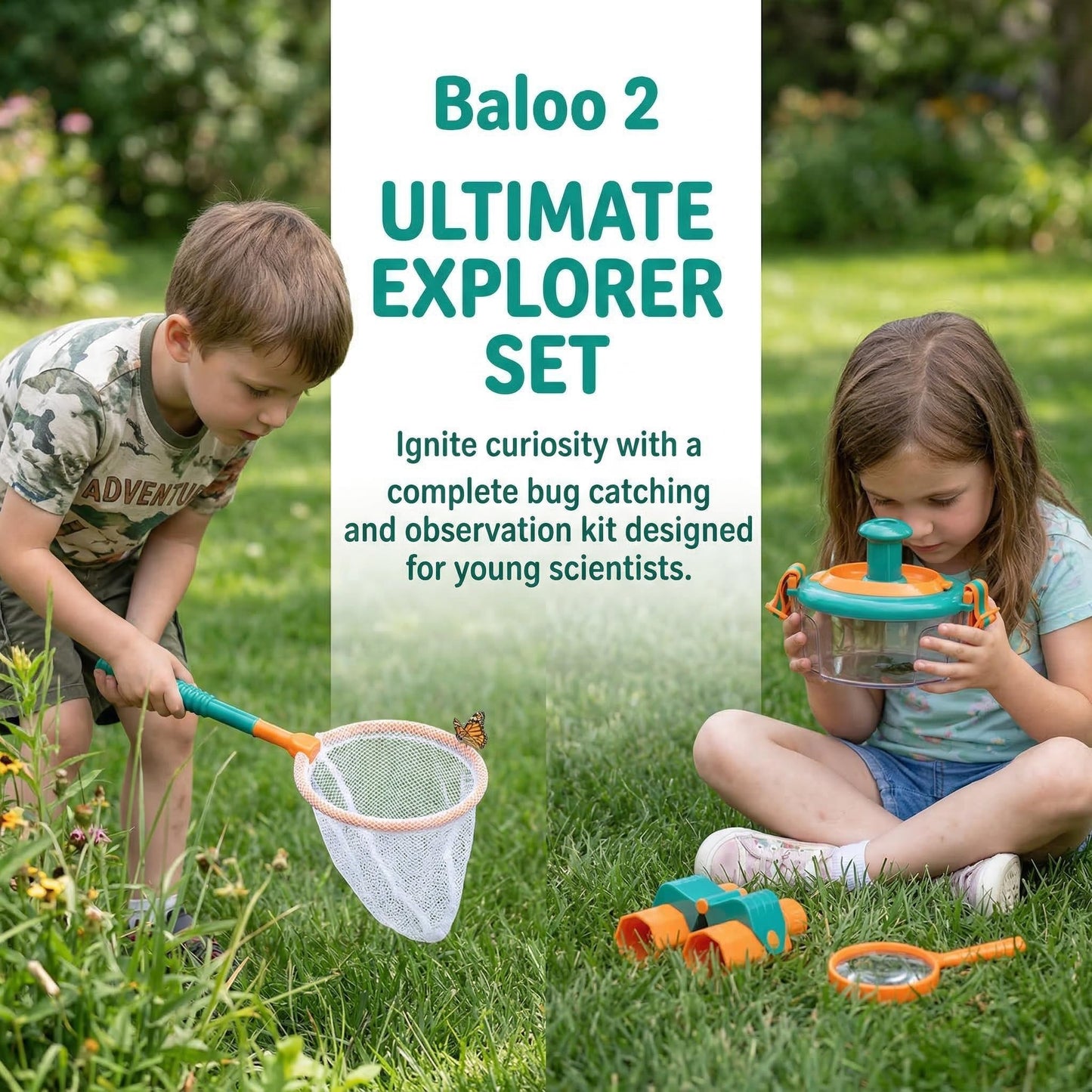 National Geographic Bug Catcher Kit for Kids - Kids Bug Habitat with Magnified Viewer, Bug Box, & Tweezers, Insect Habitat, Outdoor Toys, Bug Catching Kit, Bug Box (Orange 13 Pcs)