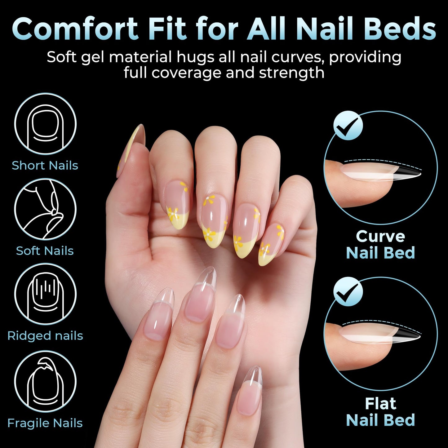 Luckyfairy Almond Gel Nail Tips: 360pcs Pre-Shaped Medium Nail Tips Almond Shape Acrylic Fake Nails Half Matte Full Cover Press On Nails for Extension Home DIY Salon 12 Sizes