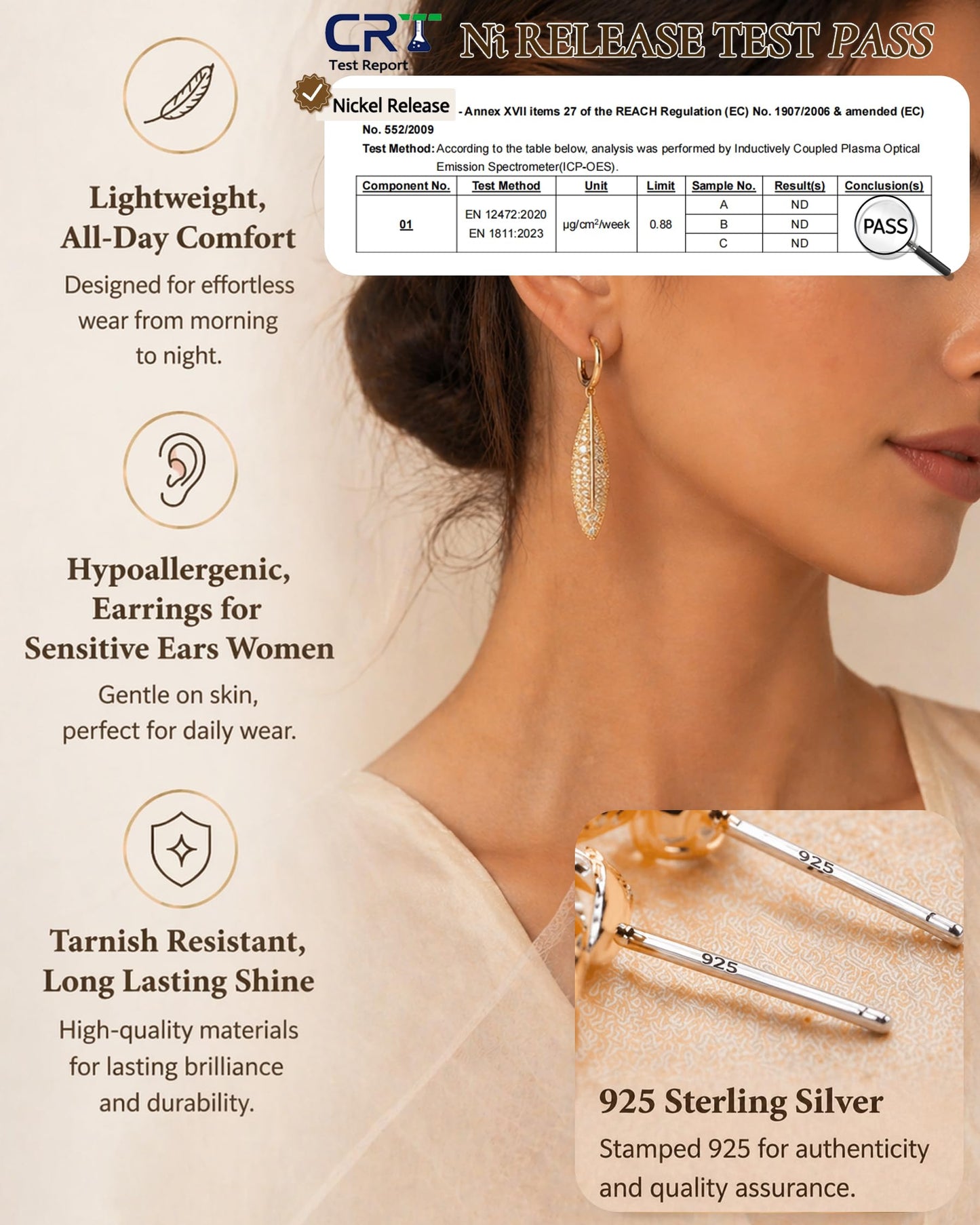 Asdecy Leaf Huggie Hoops Earrings for Women 14K Gold Plated Drop Dangle Cubic Zirconia Elegant Prom Bridal Bridesmaid Wedding Anniversary Dangling Jewelry