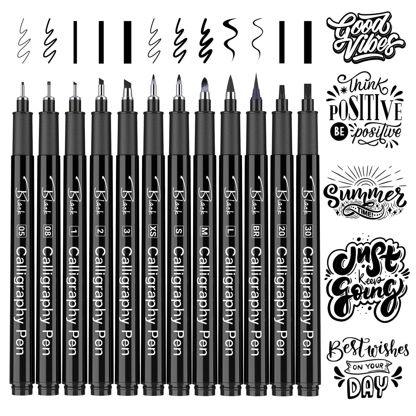 APOGO Calligraphy Pen Set for Beginners, 12 Size Calligraphys Pens for Writing, Hand Lettering Pens for Adults, Brush Pens for Art Drawing, Sketching, Scrapbooking, Journaling, Signing