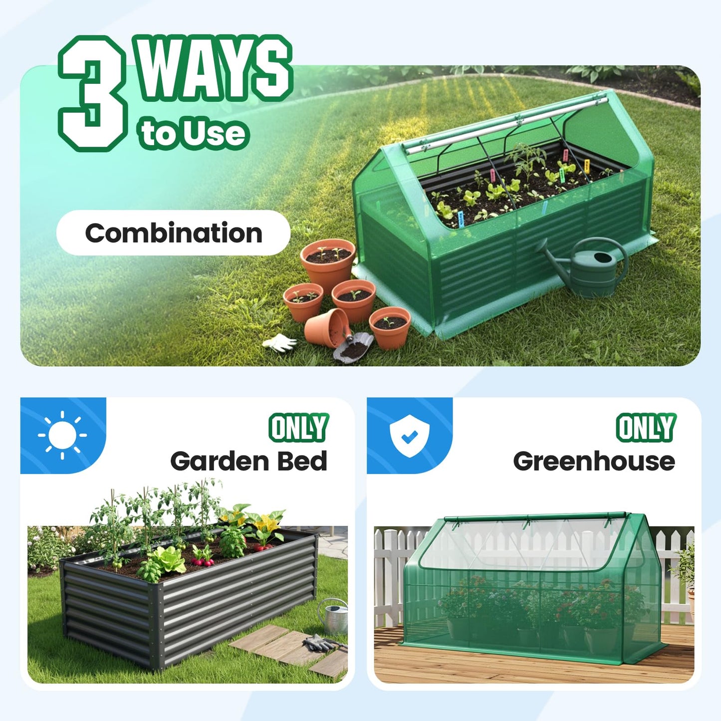 Quictent Raised Garden Bed Galvanized Raised Beds for Gardening Vegetables with Cover 8x4x2 ft Metal Planter Box Outdoor Use, Green