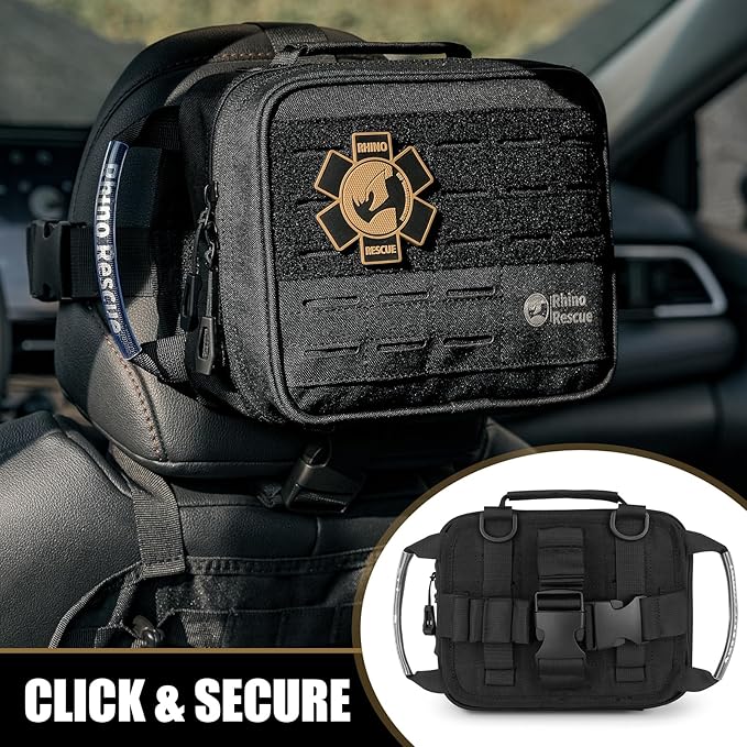 RHINO RESCUE Vehicle IFAK Trauma Kit with C-A-T Tourniquet, Tactical First Aid Kit Molle Pouch Black
