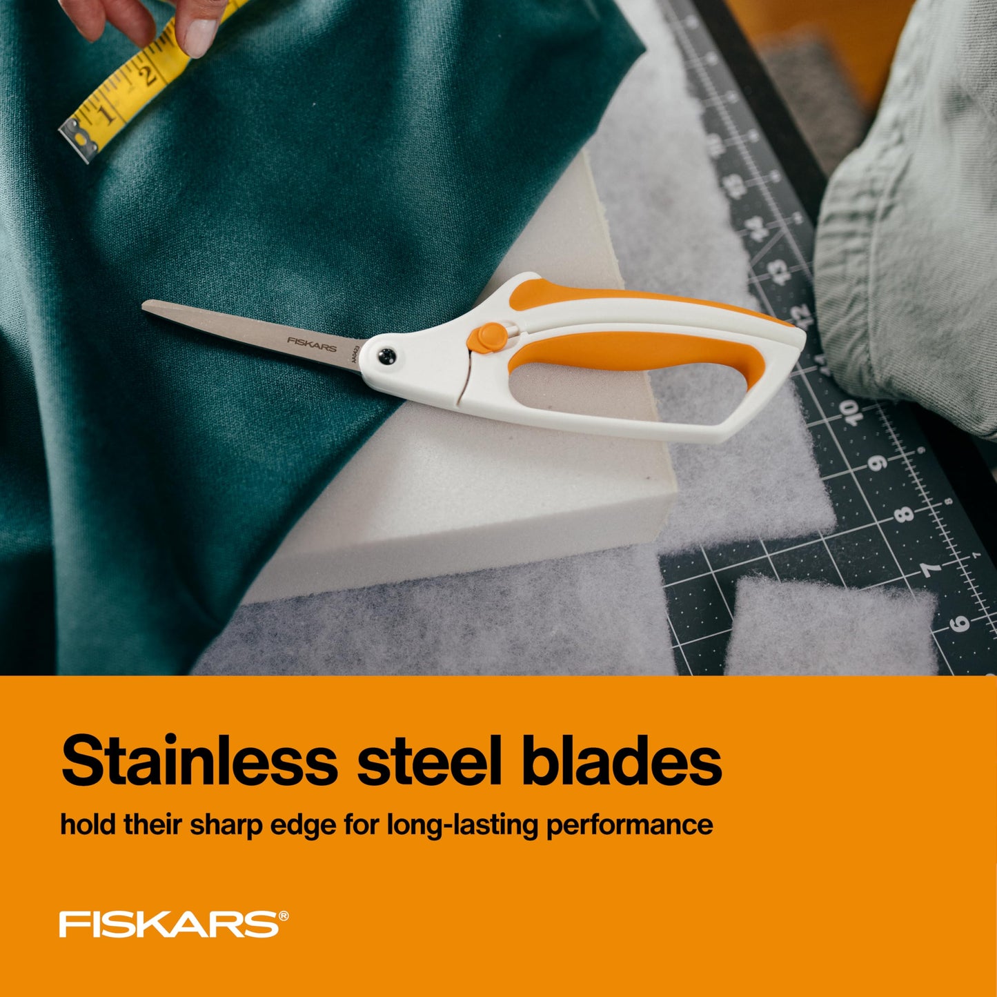 Fiskars Easy Action Scissors, No. 8, Spring-Assisted & SoftGrip Bent Handle Reduces Hand Fatigue, Precision Stainless Steel Blades for Clean Tabletop Cutting, Ambidextrous Design, Stainless Steel