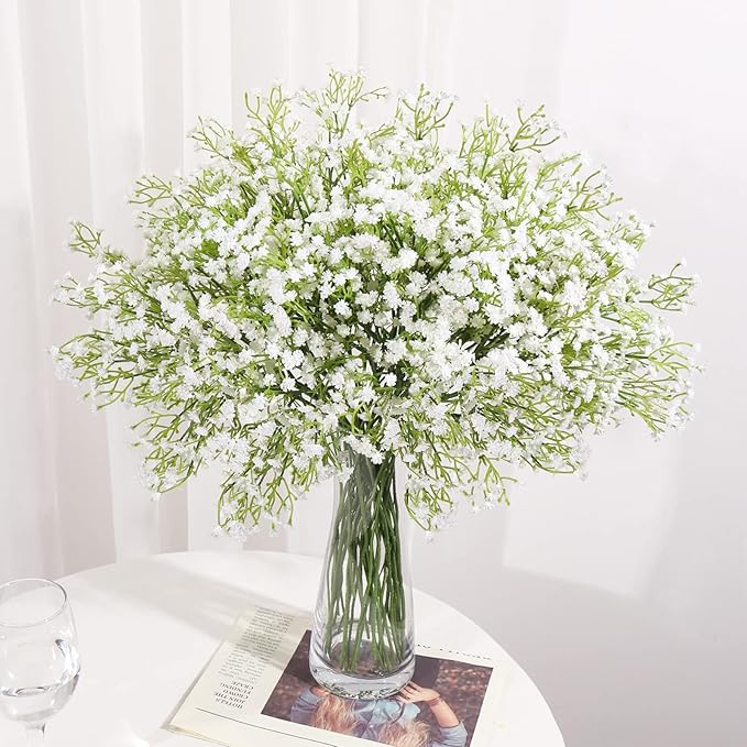DEEMEI 30 PCS Babys Breath Artificial Flowers Fake Babys Breath Flowers Artificial Bulk White Gypsophila Bouquets Real Touch Faux Flowers for Wedding Floral Arrangement Party Home Decoration