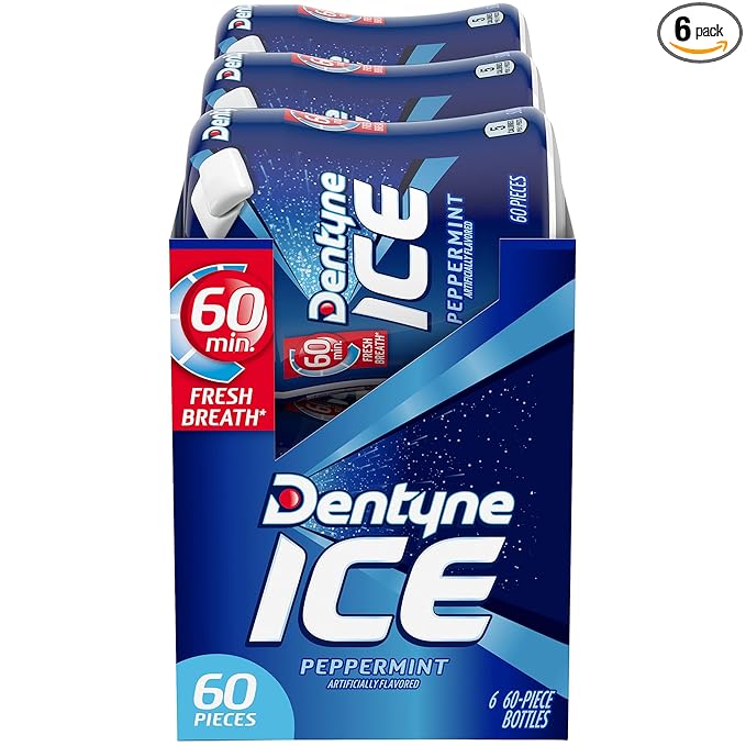 Dentyne Ice Peppermint Sugar-Free Chewing Gum, 6 Bottles of 60 Pieces (360 Total Pieces)
