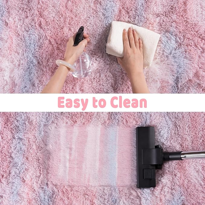 Soft Runner Rugs for Bedroom Hallways, 2x4 Abstract Pink Fluffy Shag Throw Area Rug Non Slip for Bedside Dorm, Long Shaggy Furry Carpet for Nursery Living Room