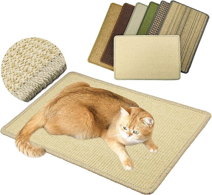 Pethave Cat Scratcher Mat, 23.6 x 15.7inch,Natural Sisal Cat Scratchers for Indoor Cats with Velcro Tapes,Cat Scratching Pad Rug,Horizontal Cat Scratching Mat Protect Furniture and Sofas (Brown)