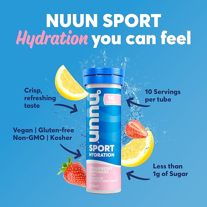 Nuun Sport Electrolyte Tablets with Magnesium, Calcium, Potassium, Chloride & Sodium, Gluten Free & Vegan, Strawberry Lemonade, 8 Pack (80 Servings Total)